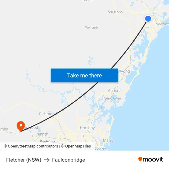 Fletcher (NSW) to Faulconbridge map