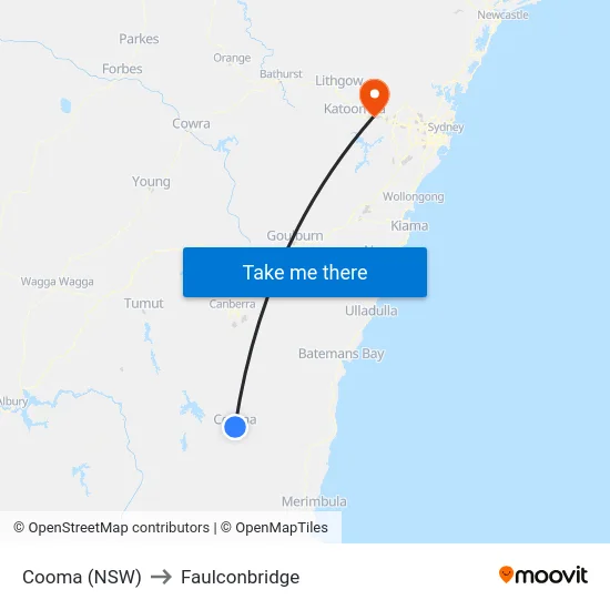 Cooma (NSW) to Faulconbridge map