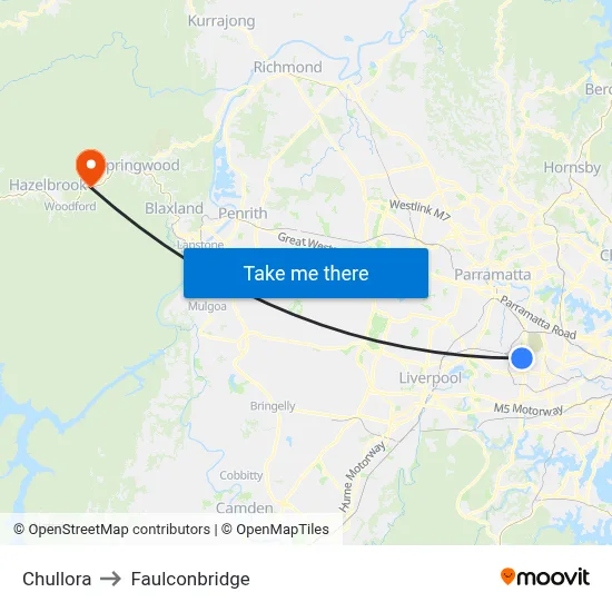 Chullora to Faulconbridge map