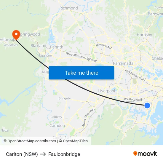 Carlton (NSW) to Faulconbridge map