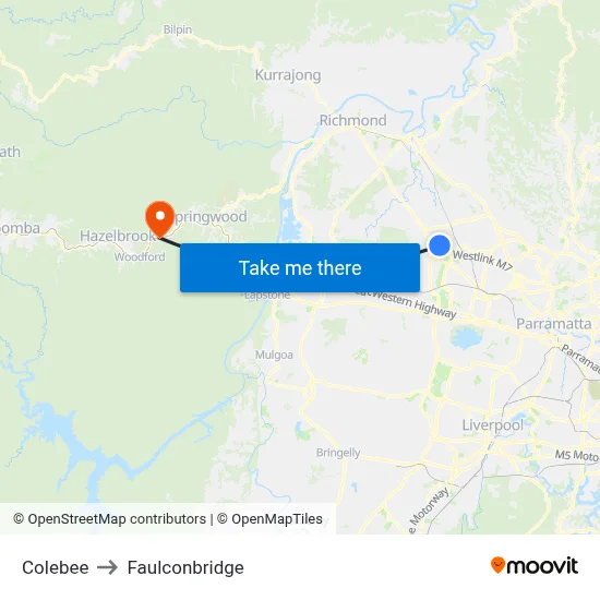 Colebee to Faulconbridge map