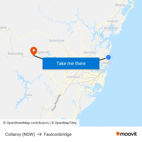 Collaroy (NSW) to Faulconbridge map