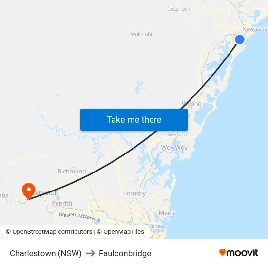 Charlestown (NSW) to Faulconbridge map