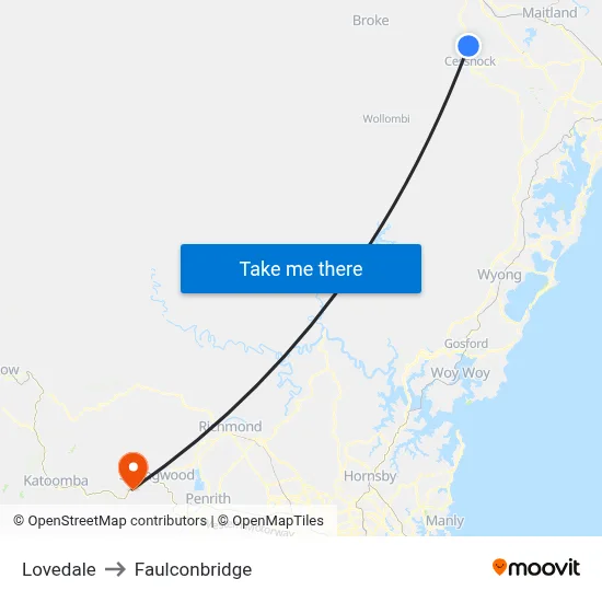Lovedale to Faulconbridge map