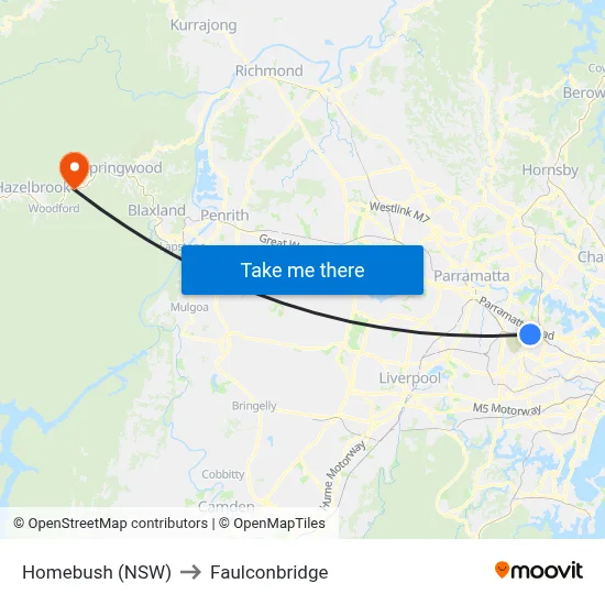 Homebush (NSW) to Faulconbridge map