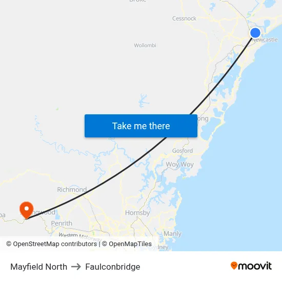Mayfield North to Faulconbridge map