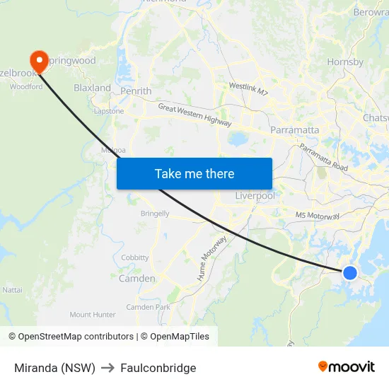 Miranda (NSW) to Faulconbridge map