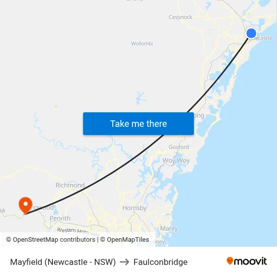 Mayfield (Newcastle - NSW) to Faulconbridge map