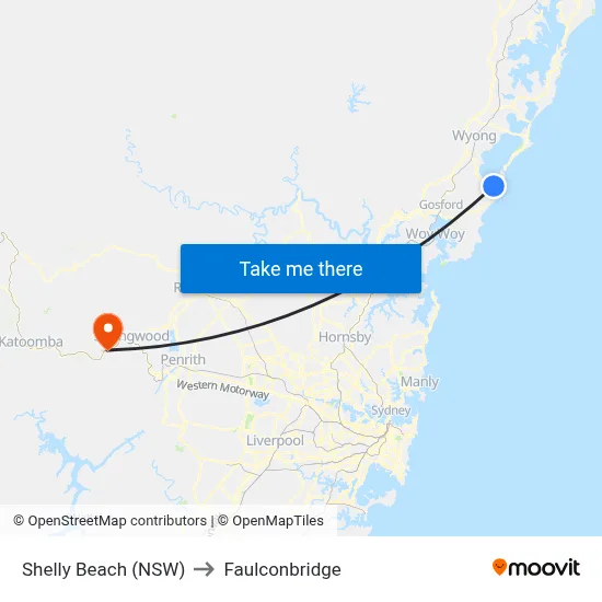 Shelly Beach (NSW) to Faulconbridge map