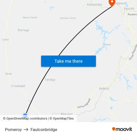 Pomeroy to Faulconbridge map
