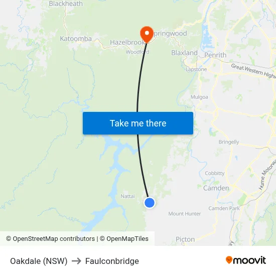 Oakdale (NSW) to Faulconbridge map