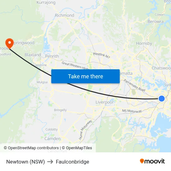 Newtown (NSW) to Faulconbridge map