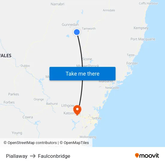 Piallaway to Faulconbridge map