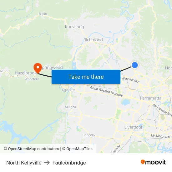 North Kellyville to Faulconbridge map