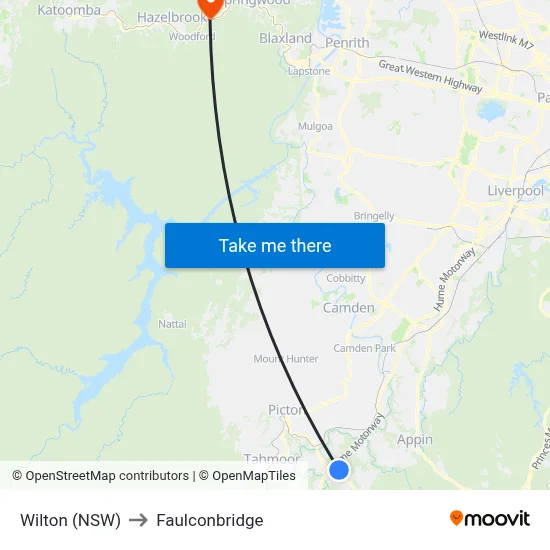 Wilton (NSW) to Faulconbridge map