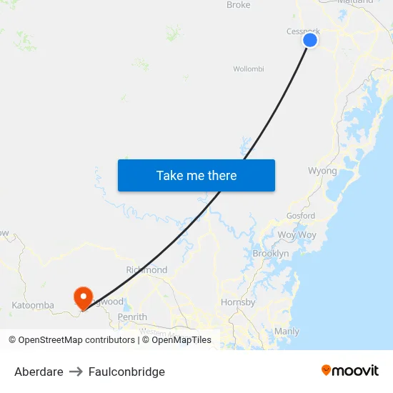 Aberdare to Faulconbridge map
