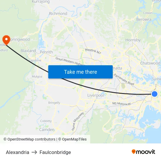 Alexandria to Faulconbridge map