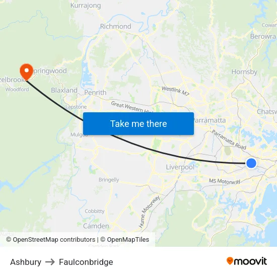 Ashbury to Faulconbridge map