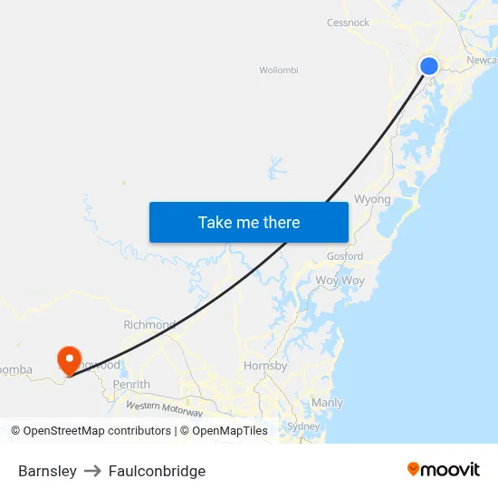 Barnsley to Faulconbridge map