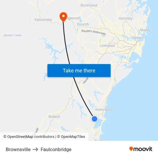 Brownsville to Faulconbridge map