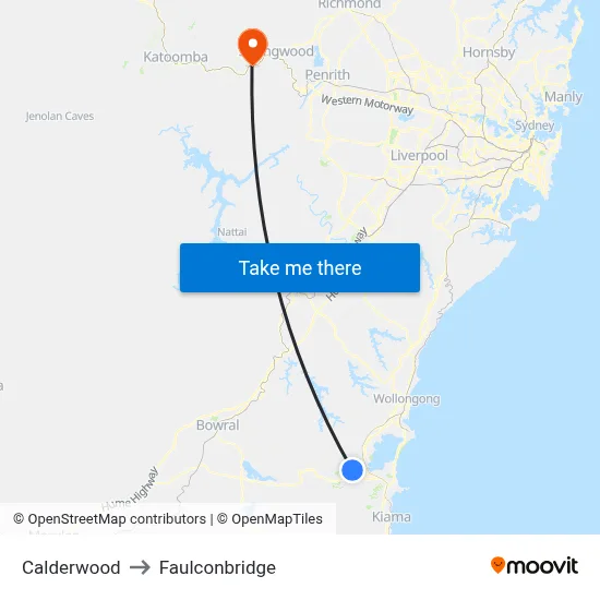 Calderwood to Faulconbridge map
