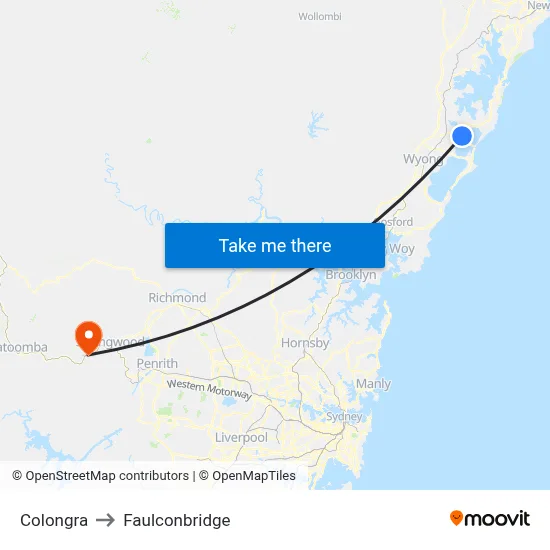 Colongra to Faulconbridge map