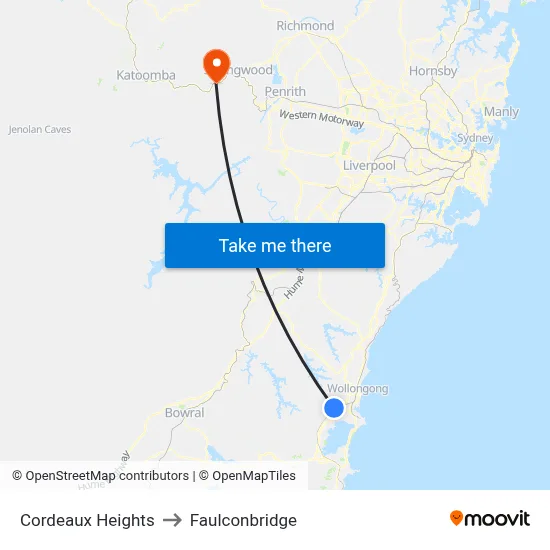 Cordeaux Heights to Faulconbridge map