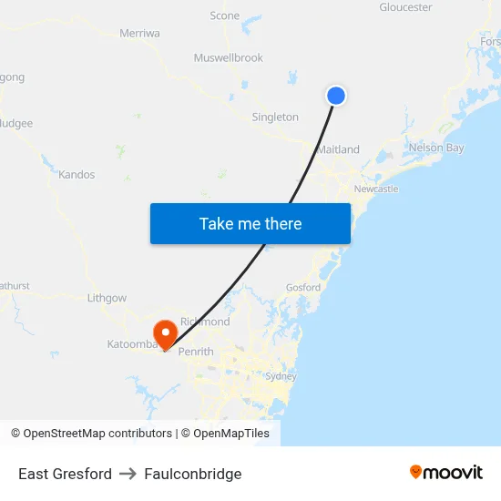 East Gresford to Faulconbridge map
