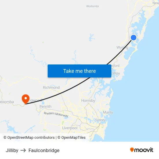 Jilliby to Faulconbridge map