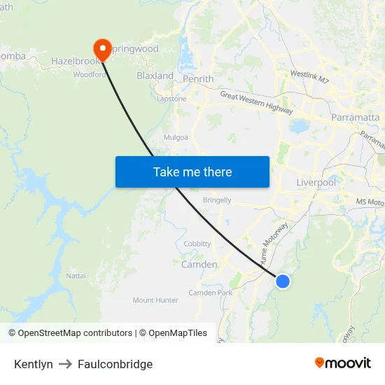 Kentlyn to Faulconbridge map