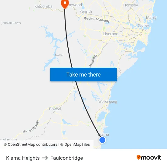 Kiama Heights to Faulconbridge map