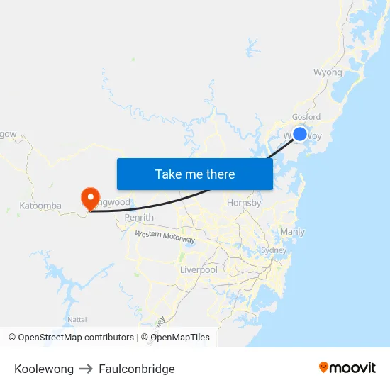 Koolewong to Faulconbridge map