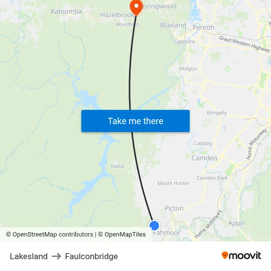 Lakesland to Faulconbridge map