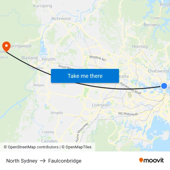 North Sydney to Faulconbridge map