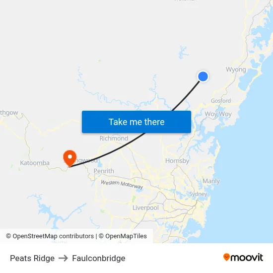 Peats Ridge to Faulconbridge map
