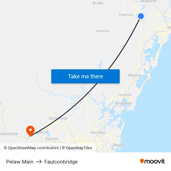 Pelaw Main to Faulconbridge map