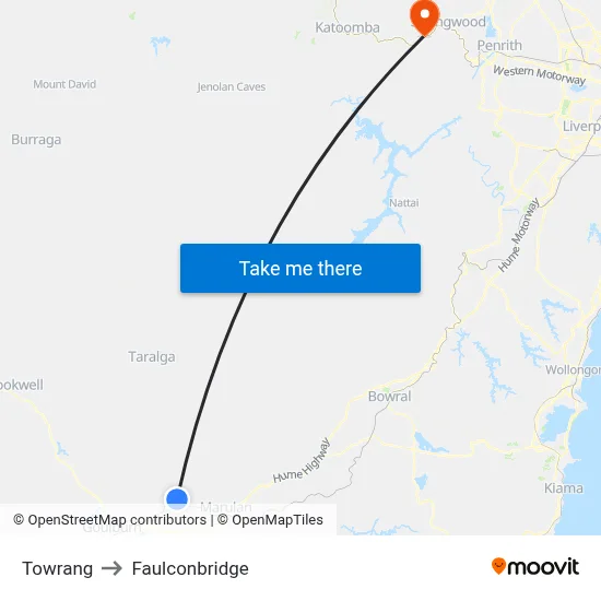 Towrang to Faulconbridge map