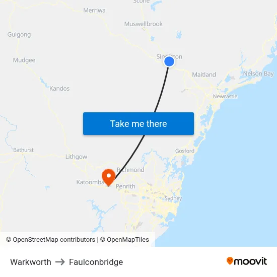 Warkworth to Faulconbridge map