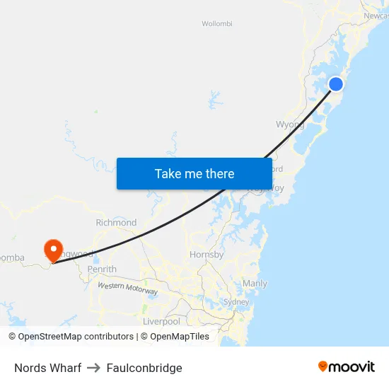 Nords Wharf to Faulconbridge map