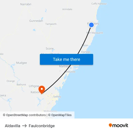 Aldavilla to Faulconbridge map
