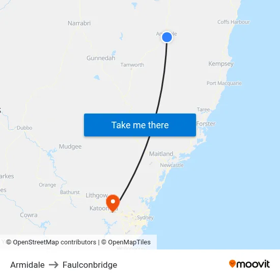 Armidale to Faulconbridge map