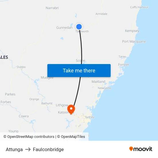Attunga to Faulconbridge map