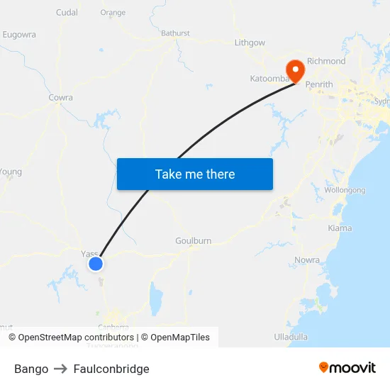 Bango to Faulconbridge map