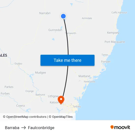Barraba to Faulconbridge map