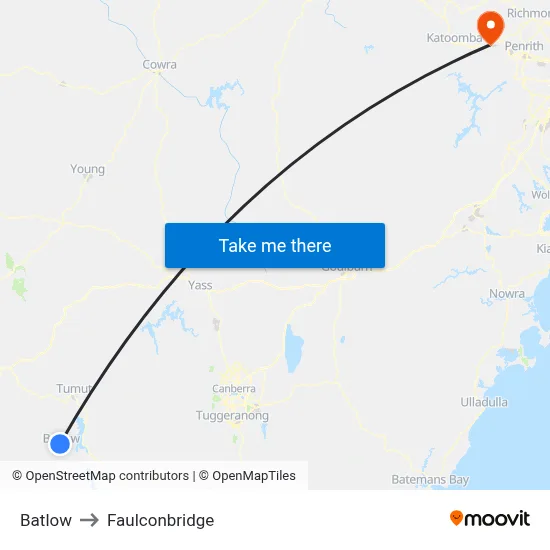 Batlow to Faulconbridge map