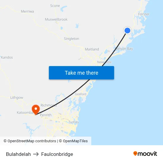 Bulahdelah to Faulconbridge map