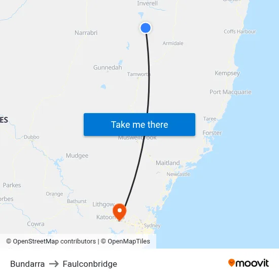 Bundarra to Faulconbridge map