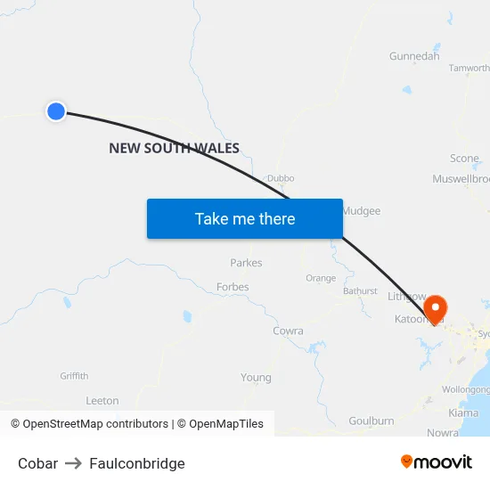 Cobar to Faulconbridge map