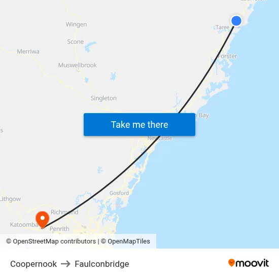 Coopernook to Faulconbridge map