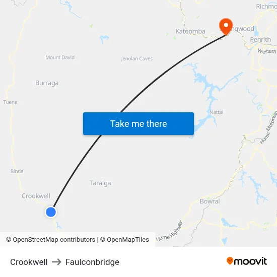 Crookwell to Faulconbridge map